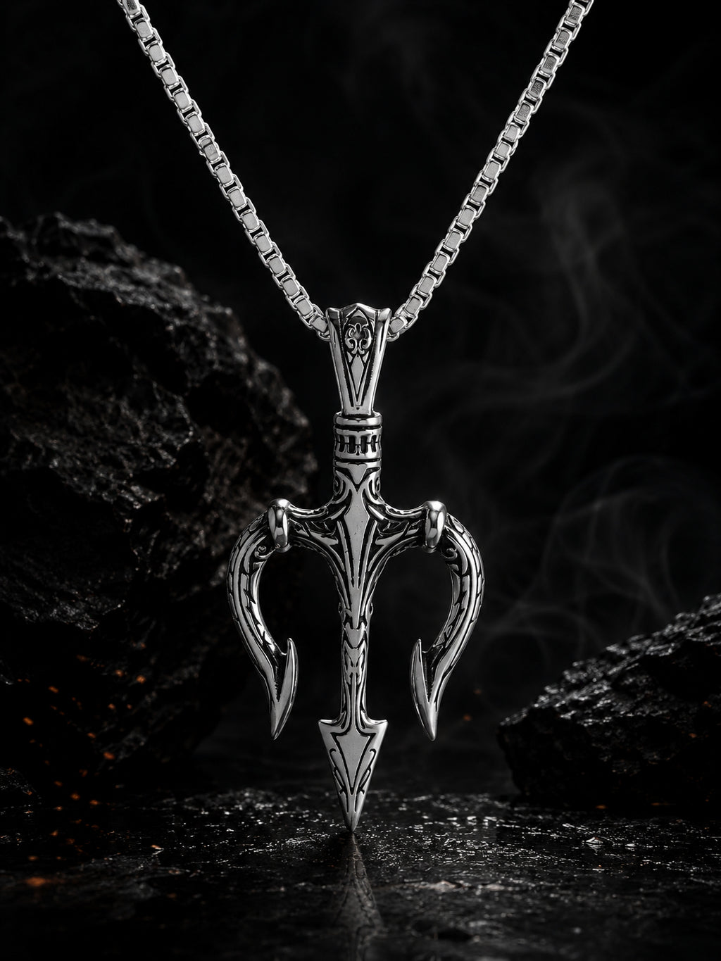 Aanura Silver Trident Pendant Chain For Men