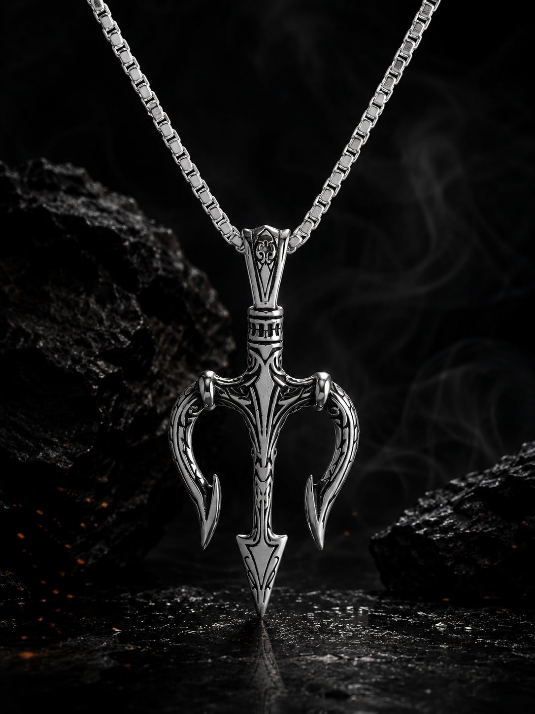 Aanura Silver Trident Pendant Chain For Men