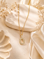 Gold Plated Open Oval Crystal Necklace