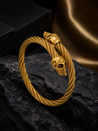 18K Gold-Plated Skull Cuff Waterproof Hypoallergenic Steel Bracelet