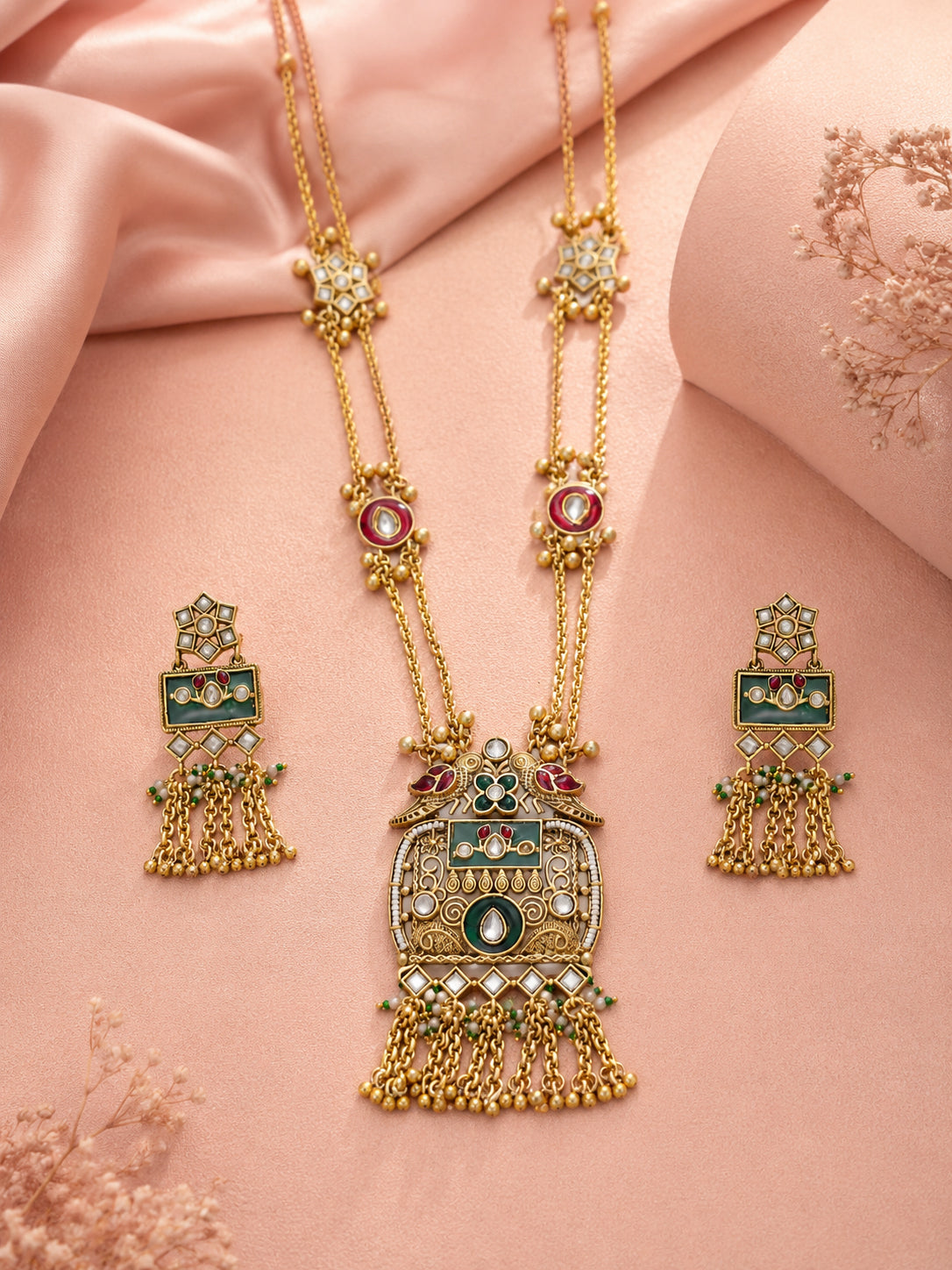 Aanura Temple Long Necklace & Earrings Heritage Set