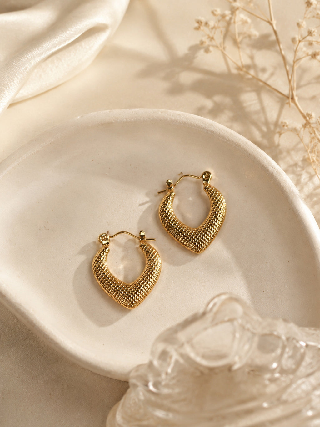 Aanura Gold Plated Textured Hoop Earrings