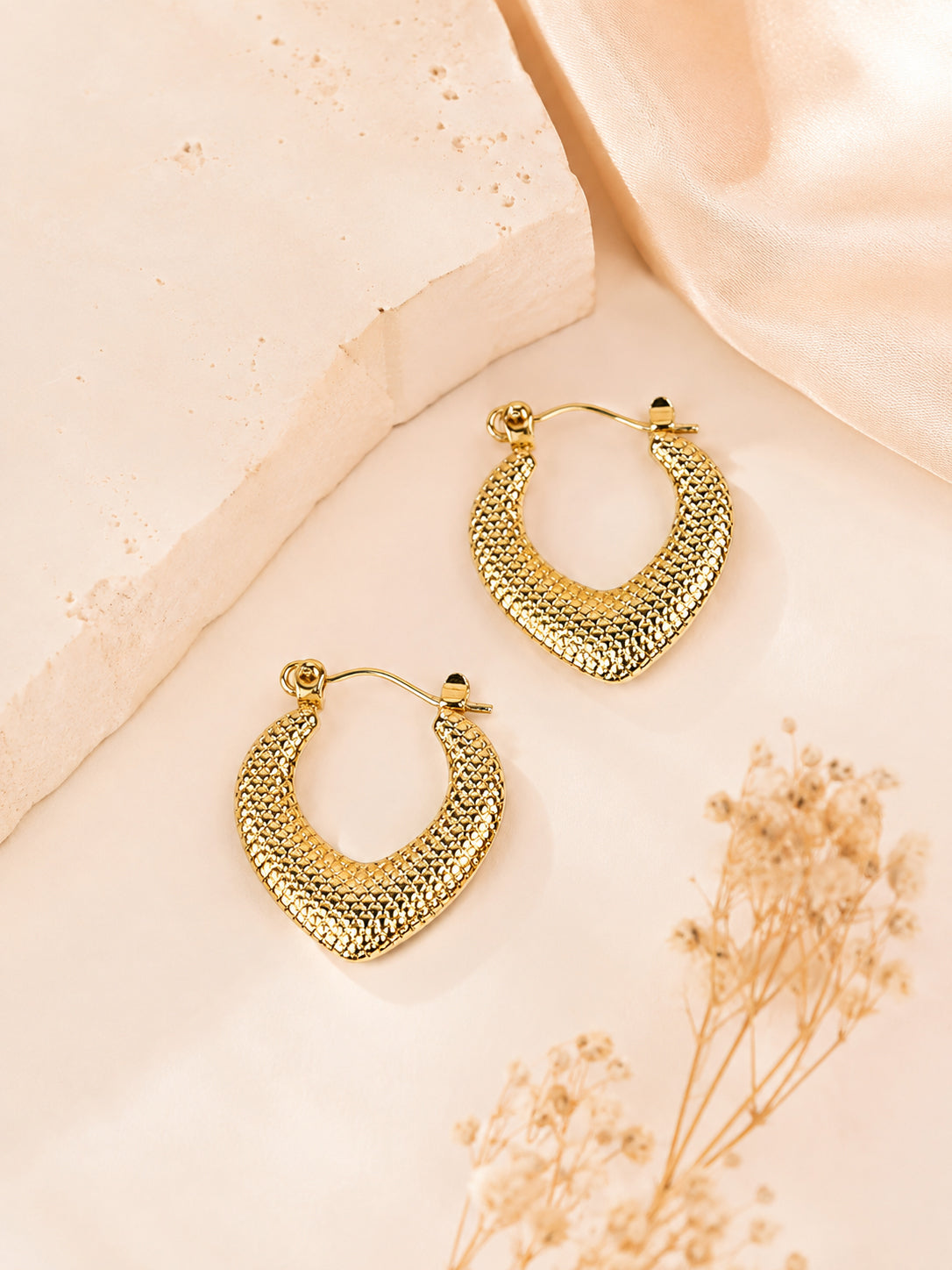Aanura Gold Plated Textured Hoop Earrings