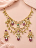 Aanura Layered Antique Necklace with Ruby Drops