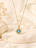18K Gold Plated Blue Flower Halo Crystal Necklace