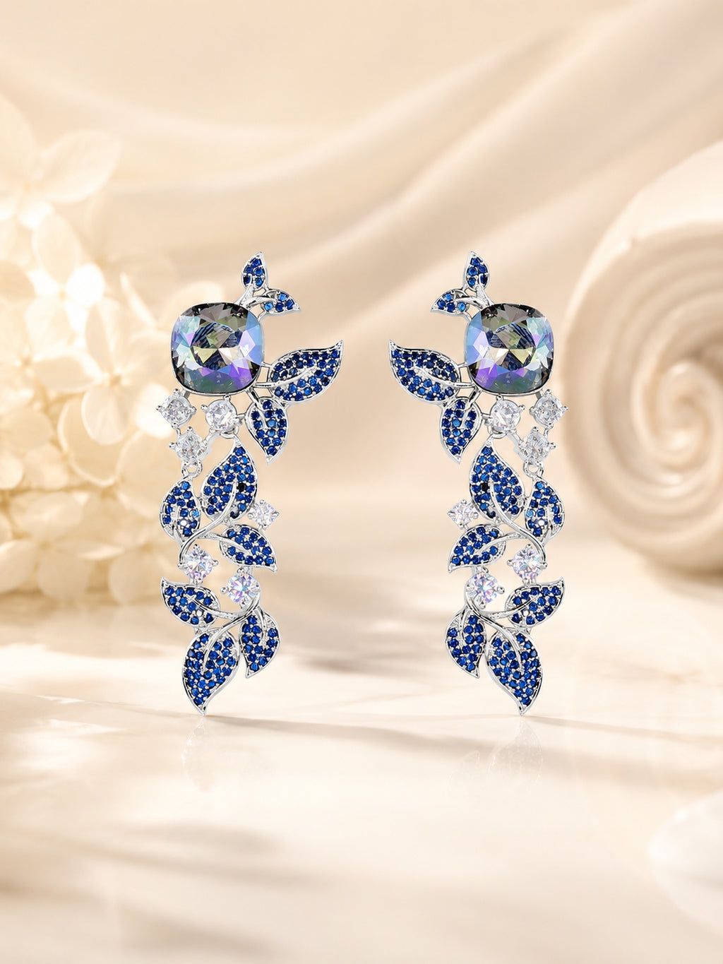 Aanura Blue Sapphire Leaf Cascade Earrings