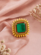 Aanura Gold-Plated Square Green Stone Statement Ring