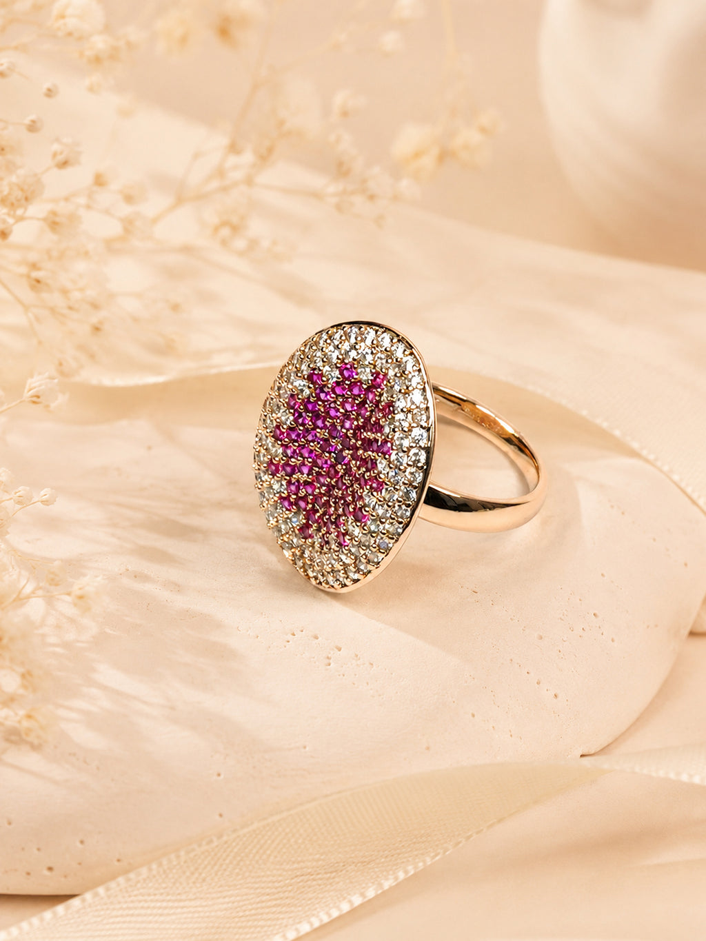 18K Gold Plated Oval Crystal Anti-Tarnish Waterproof Ring