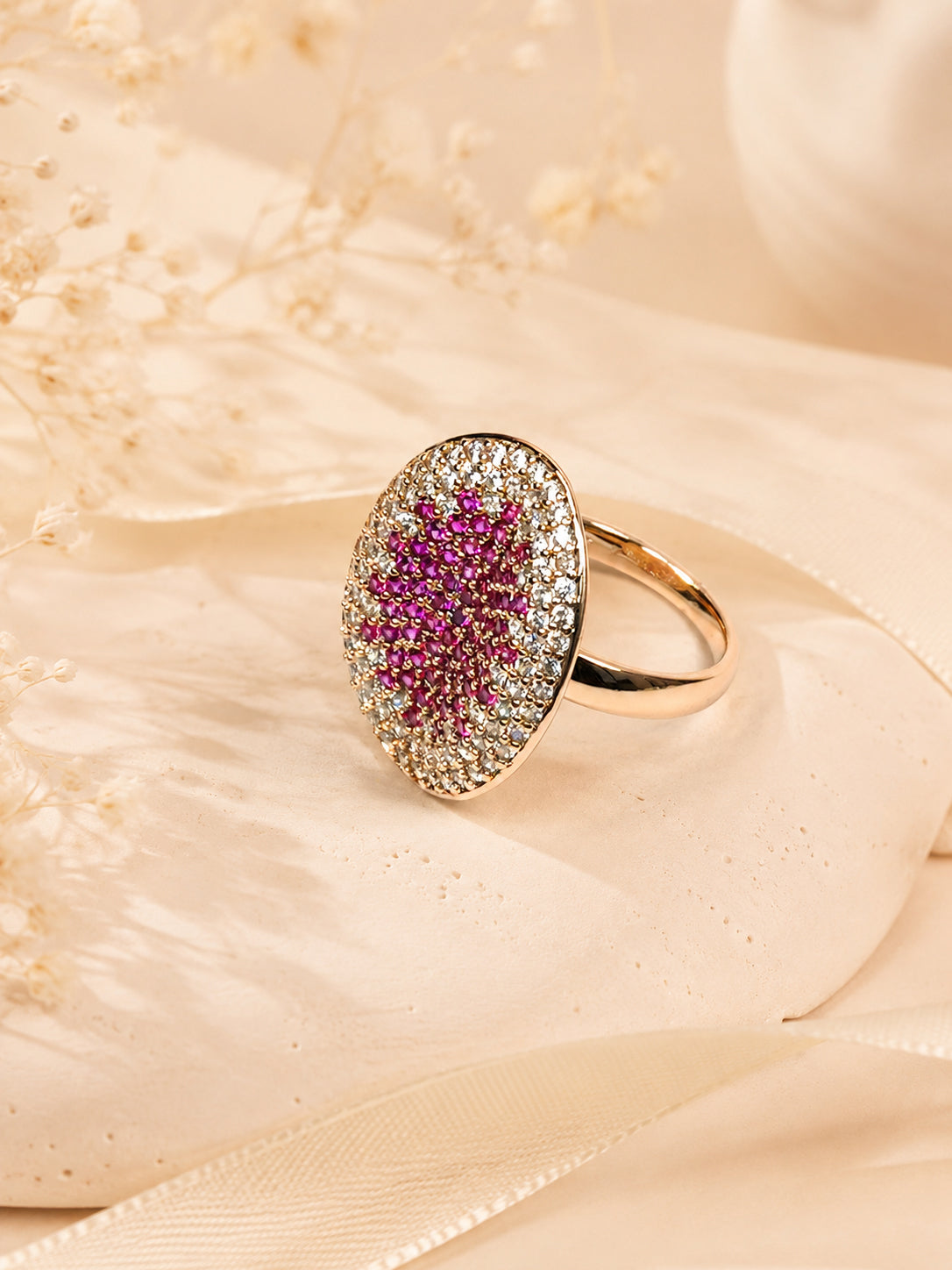 18K Gold Plated Oval Crystal Anti-Tarnish Waterproof Ring