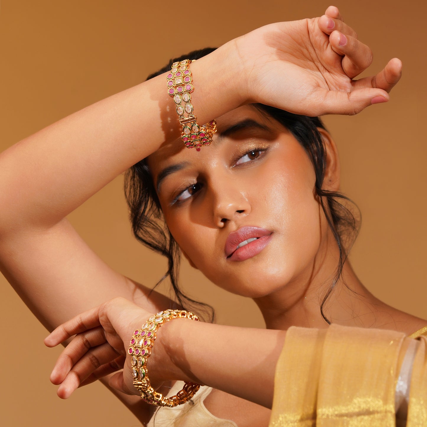 Aanura Gold Plated Regal Stone Bangle Bracelet