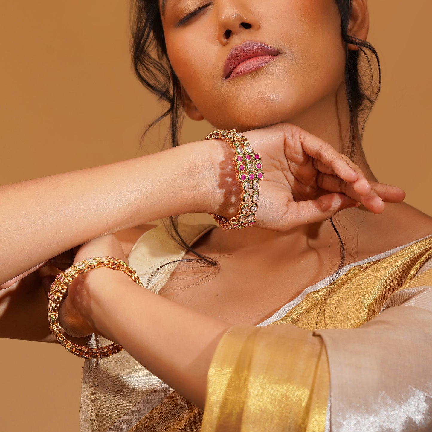 Aanura Gold Plated Regal Stone Bangle Bracelet