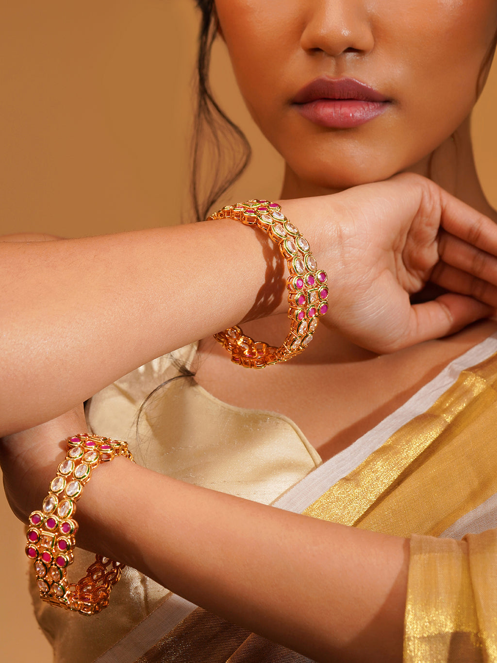 Aanura Gold Plated Regal Stone Bangle Bracelet