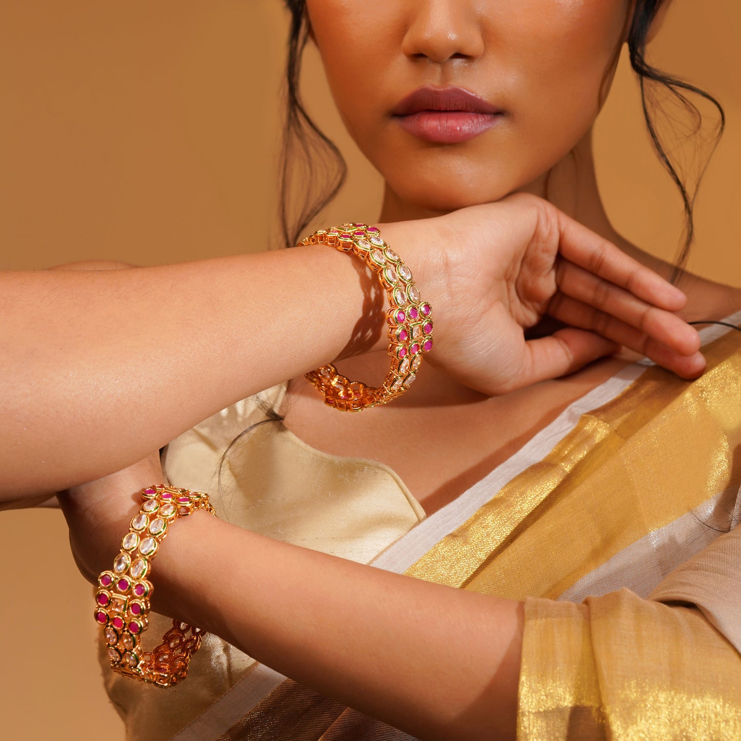 Aanura Gold Plated Regal Stone Bangle Bracelet