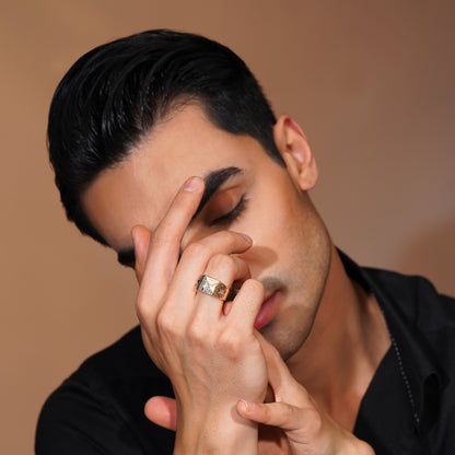 Aanura Gold-Plated Crystal Panel Ring For Men's