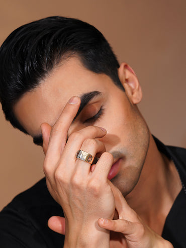 Aanura Gold-Plated Crystal Panel Ring For Men's