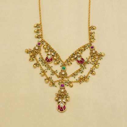 Aanura Layered Antique Necklace with Ruby Drops