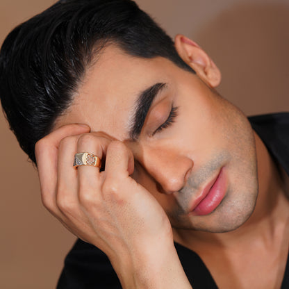 Aanura Gold-Plated Crystal Panel Ring For Men's