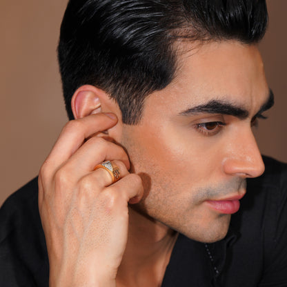 Aanura Gold-Plated Crystal Panel Ring For Men's