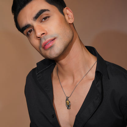 Aanura Dual-Tone Buddha Pendant Chain For Men