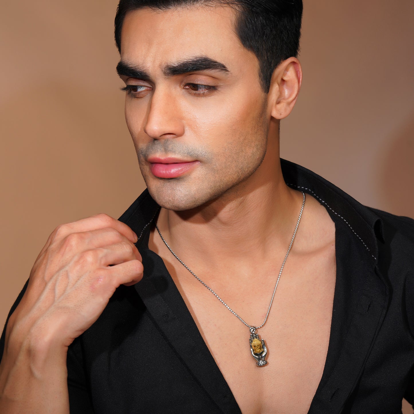 Aanura Dual-Tone Buddha Pendant Chain For Men