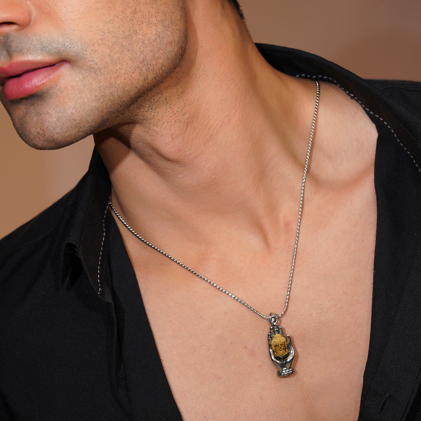 Aanura Dual-Tone Buddha Pendant Chain For Men
