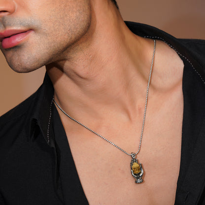Aanura Dual-Tone Buddha Pendant Chain For Men
