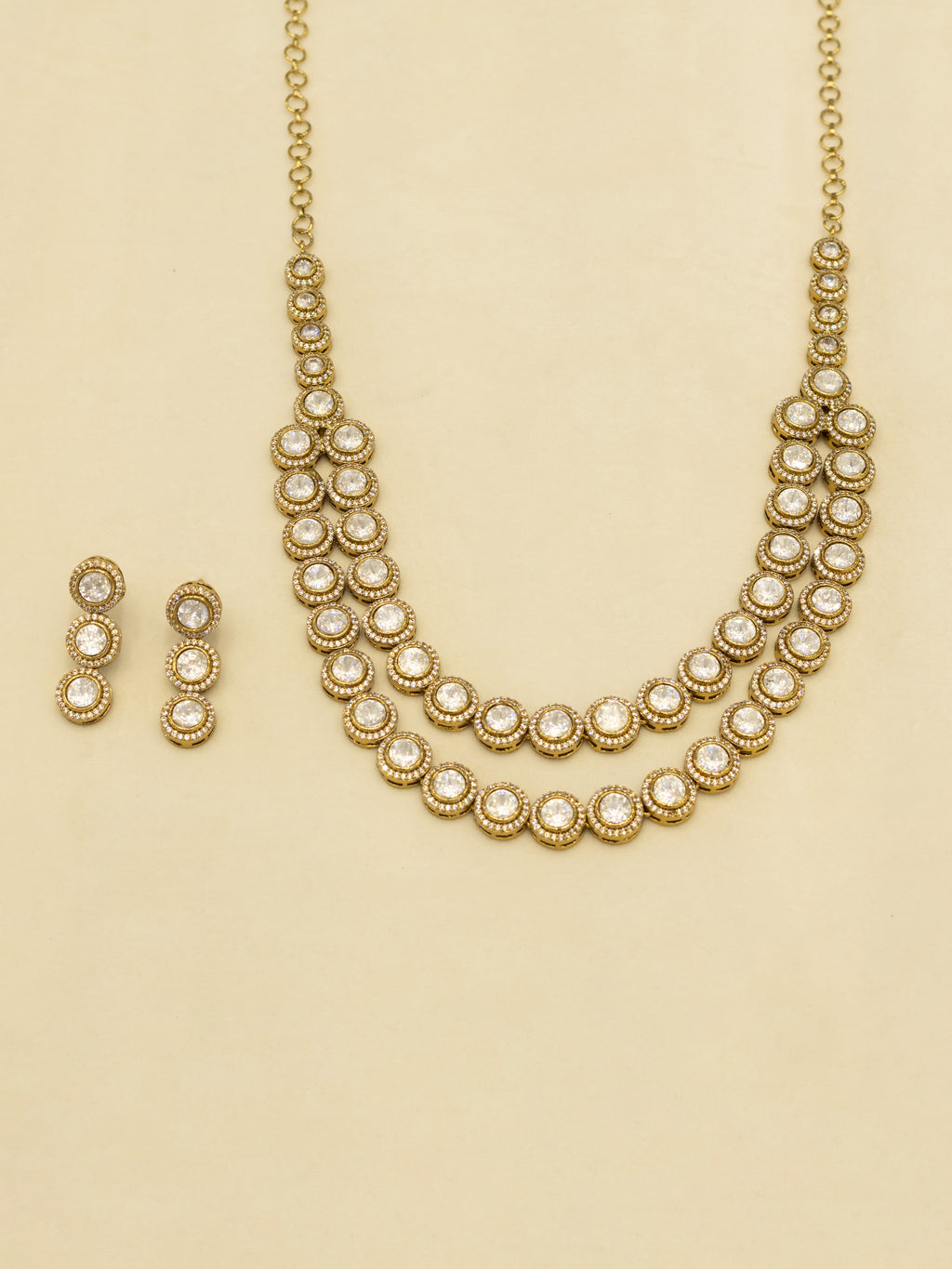 Aanura Double Layer Round Kundan Necklace Set