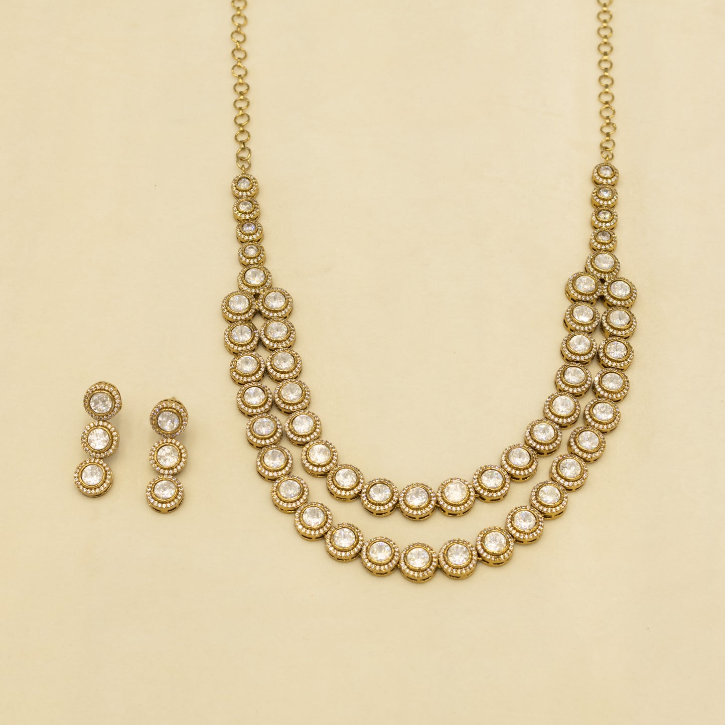 Aanura Double Layer Round Kundan Necklace Set