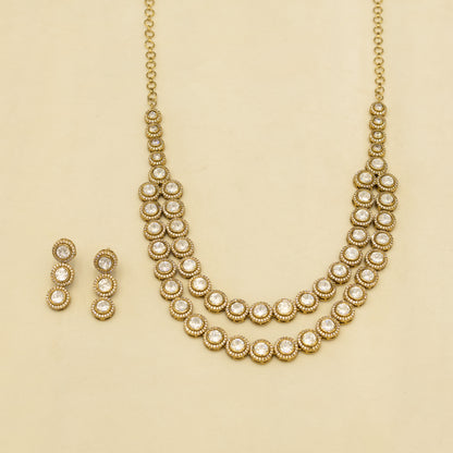 Aanura Double Layer Round Kundan Necklace Set