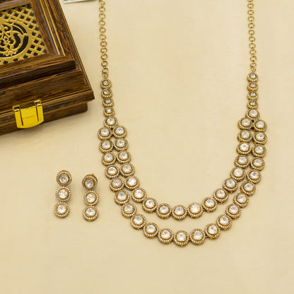 Aanura Double Layer Round Kundan Necklace Set