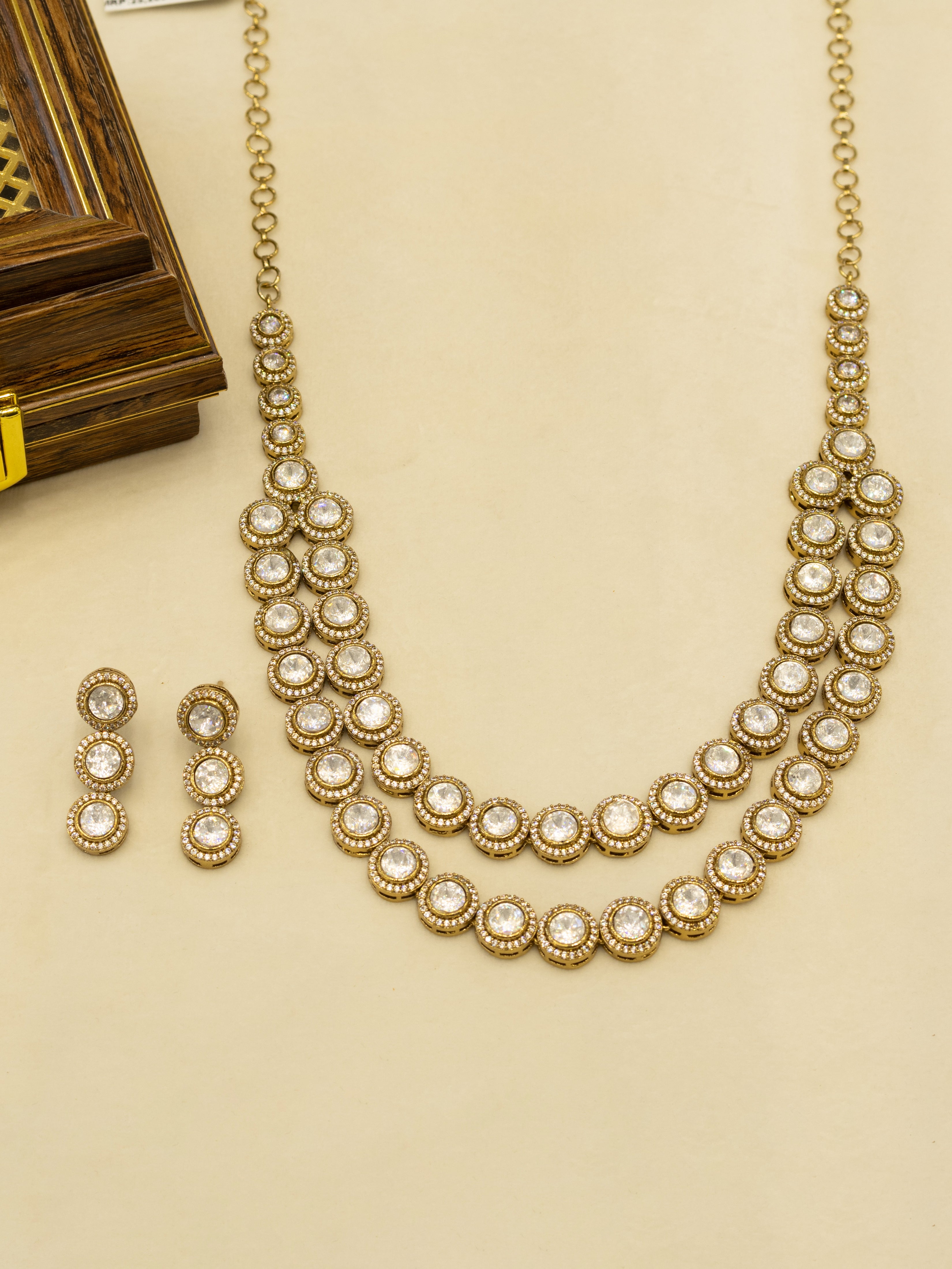 Aanura Double Layer Round Kundan Necklace Set