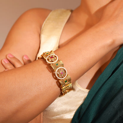 Aanura Gold Plated Heritage Stone Bangle Bracelet