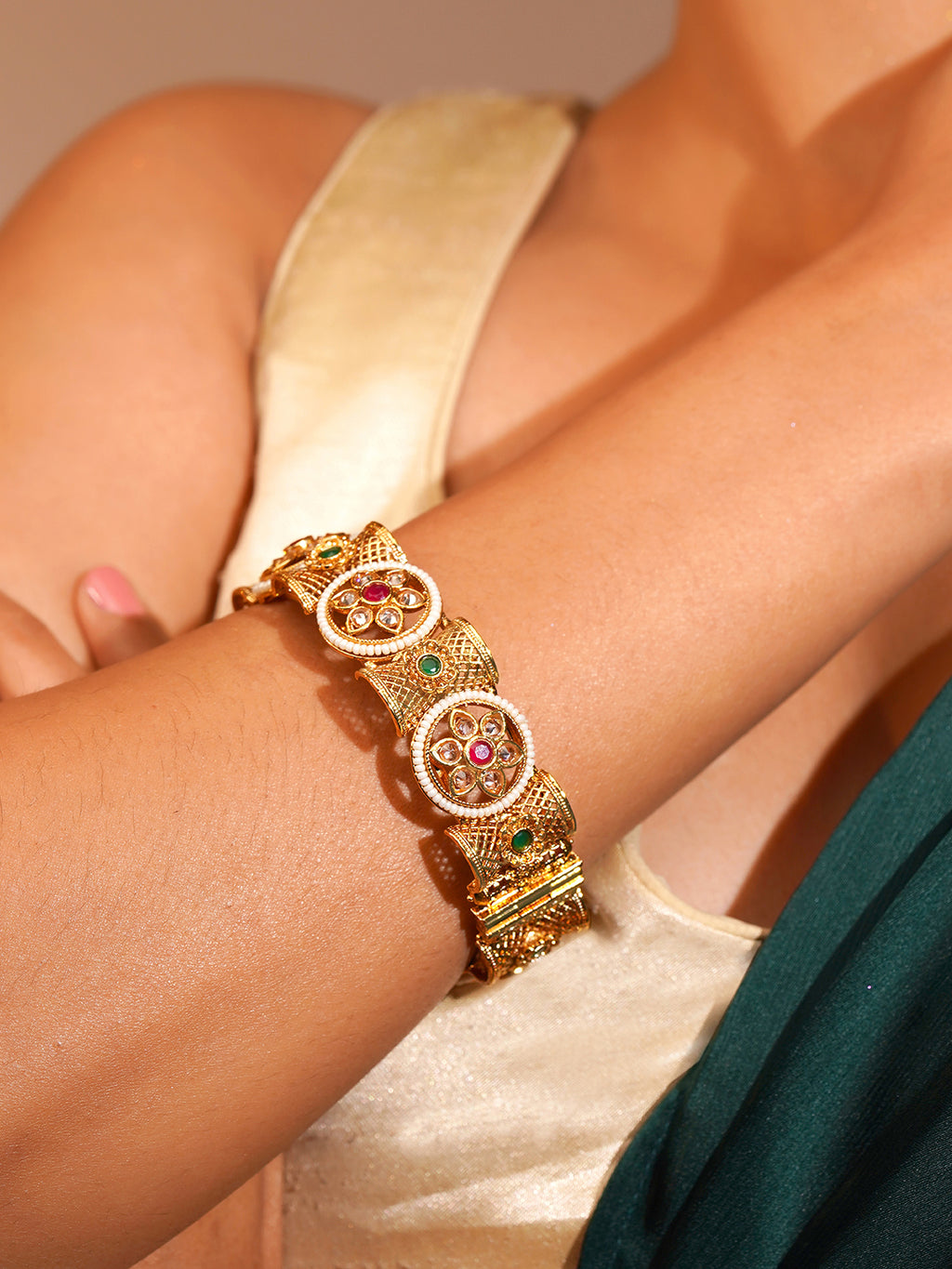 Aanura Gold Plated Heritage Stone Bangle Bracelet