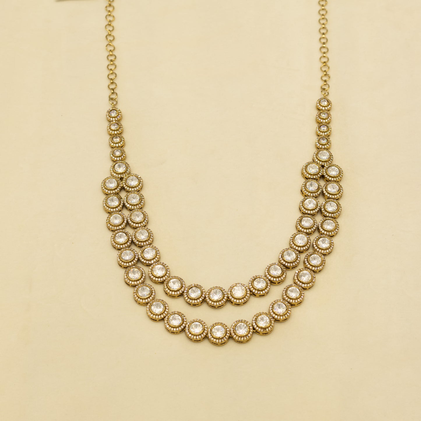 Aanura Double Layer Round Kundan Necklace Set