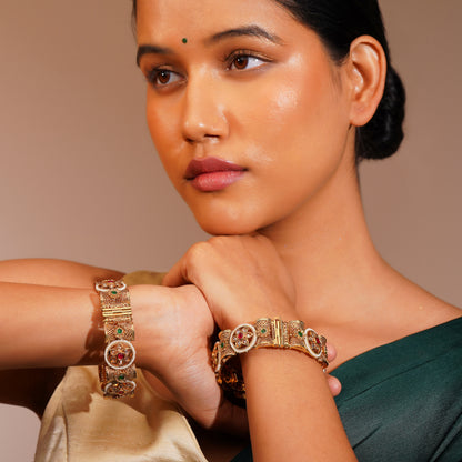 Aanura Gold Plated Heritage Stone Bangle Bracelet
