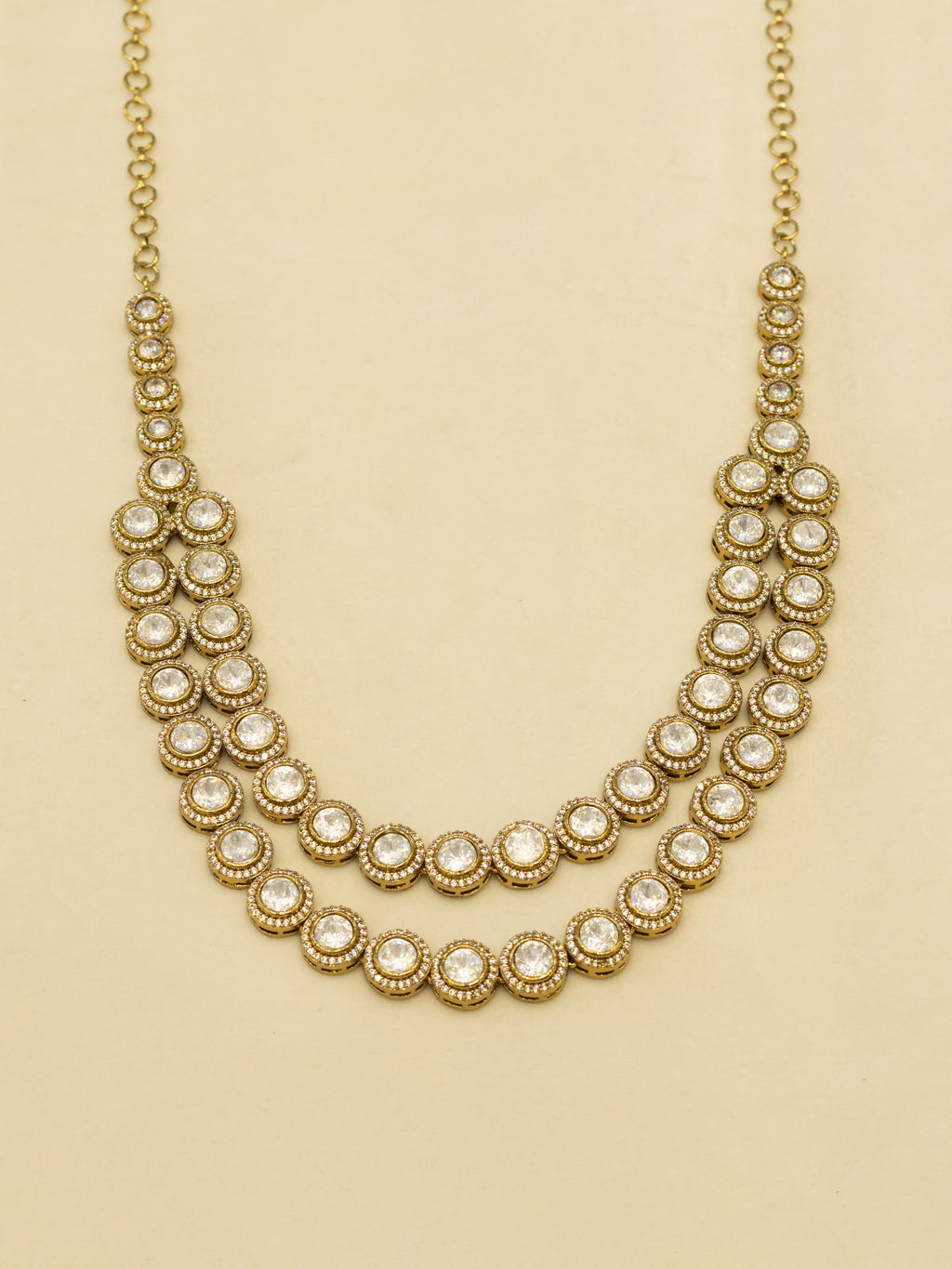Aanura Double Layer Round Kundan Necklace Set