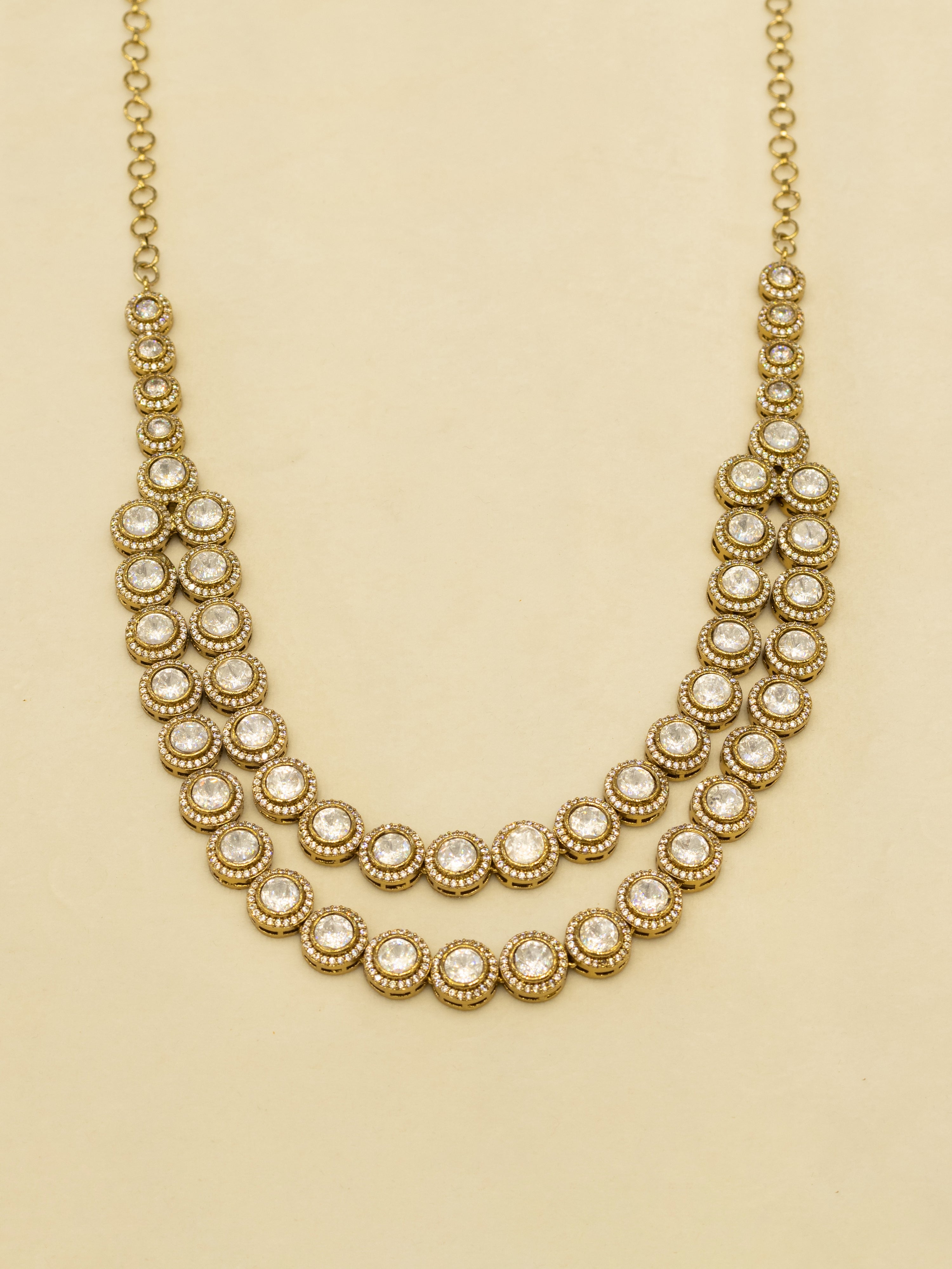Aanura Double Layer Round Kundan Necklace Set