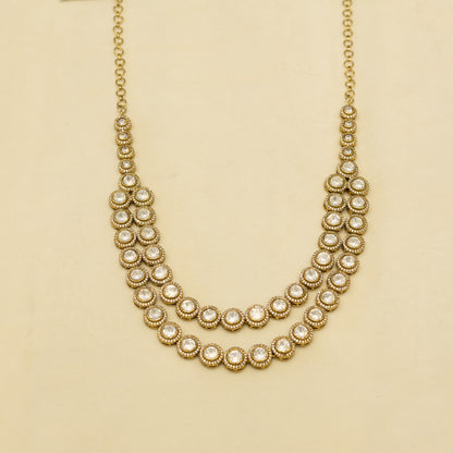 Aanura Double Layer Round Kundan Necklace Set