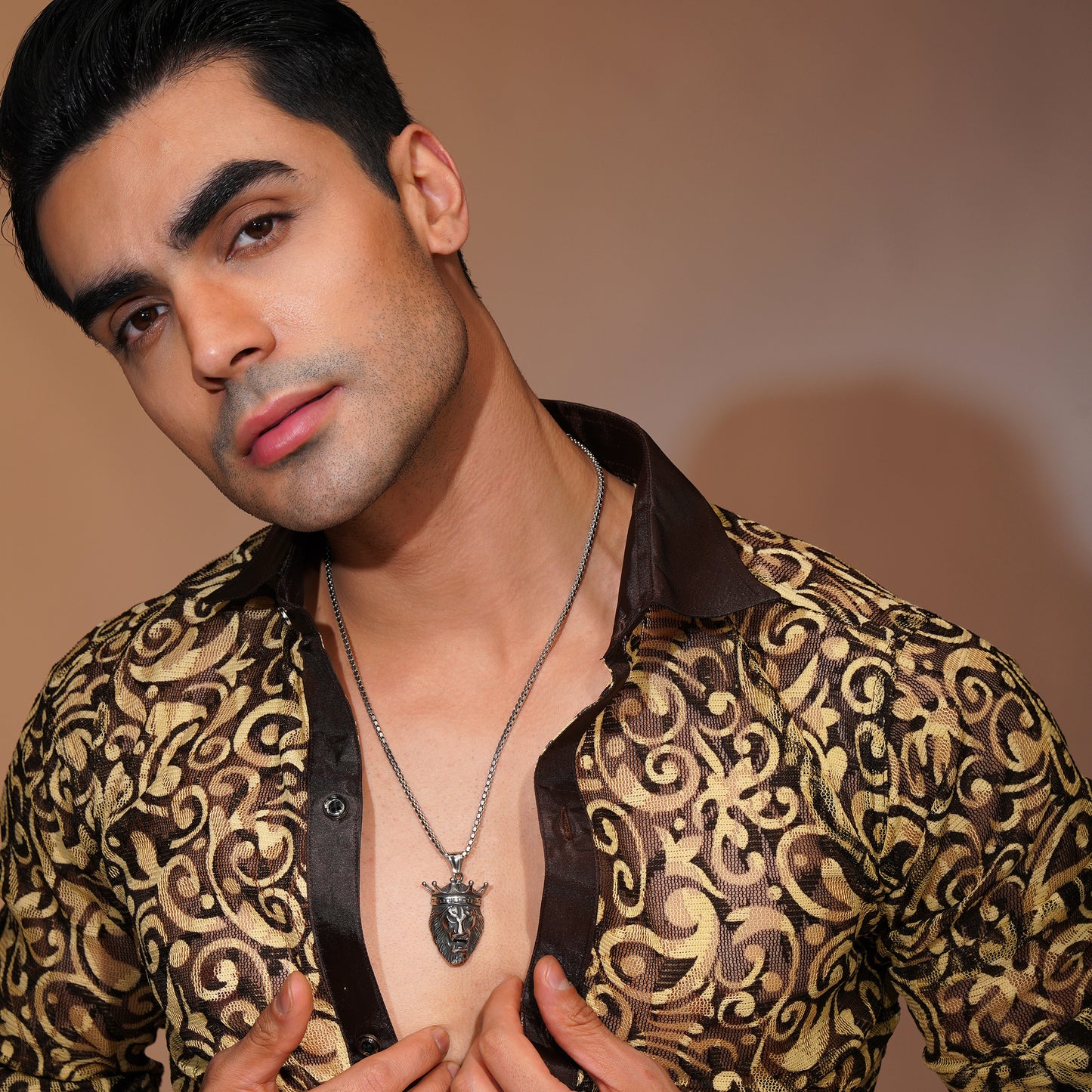 Aanura Silver Crowned Lion Chain For Men