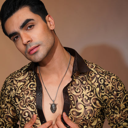 Aanura Silver Crowned Lion Chain For Men