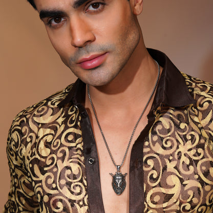 Aanura Silver Crowned Lion Chain For Men