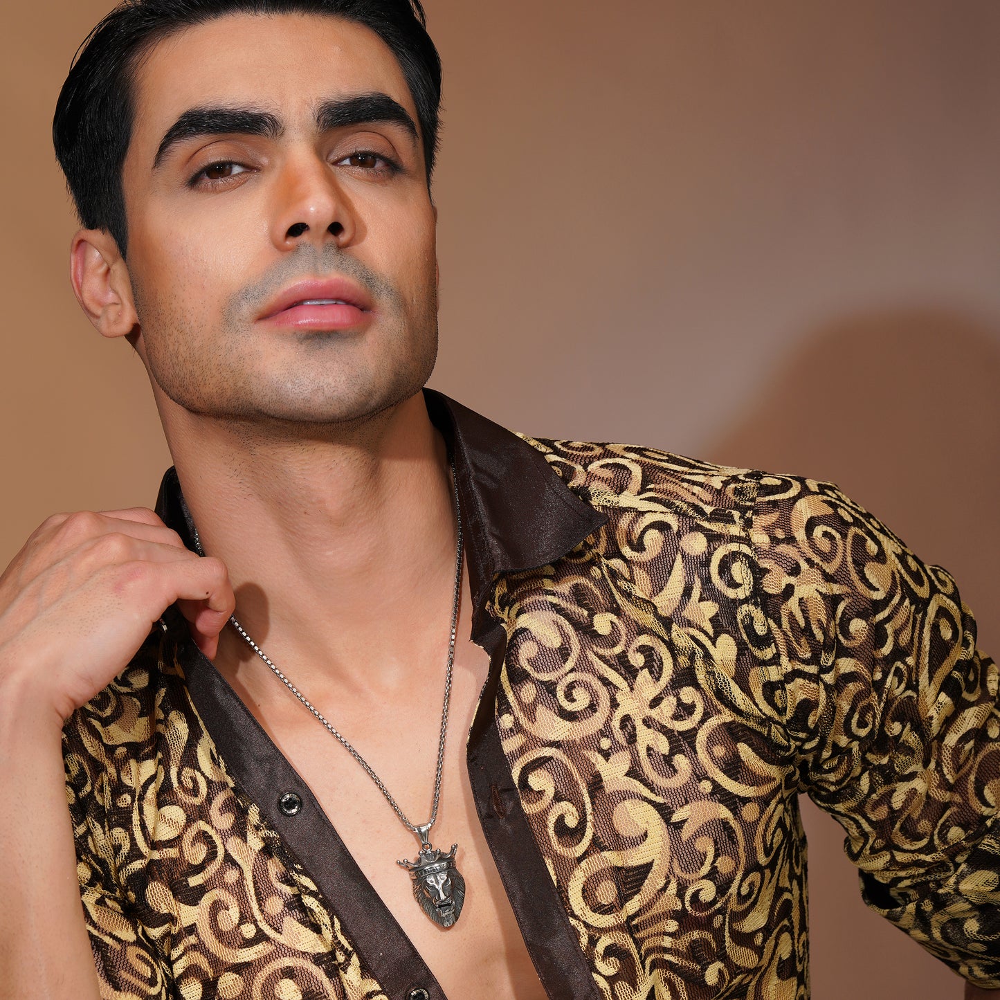 Aanura Silver Crowned Lion Chain For Men