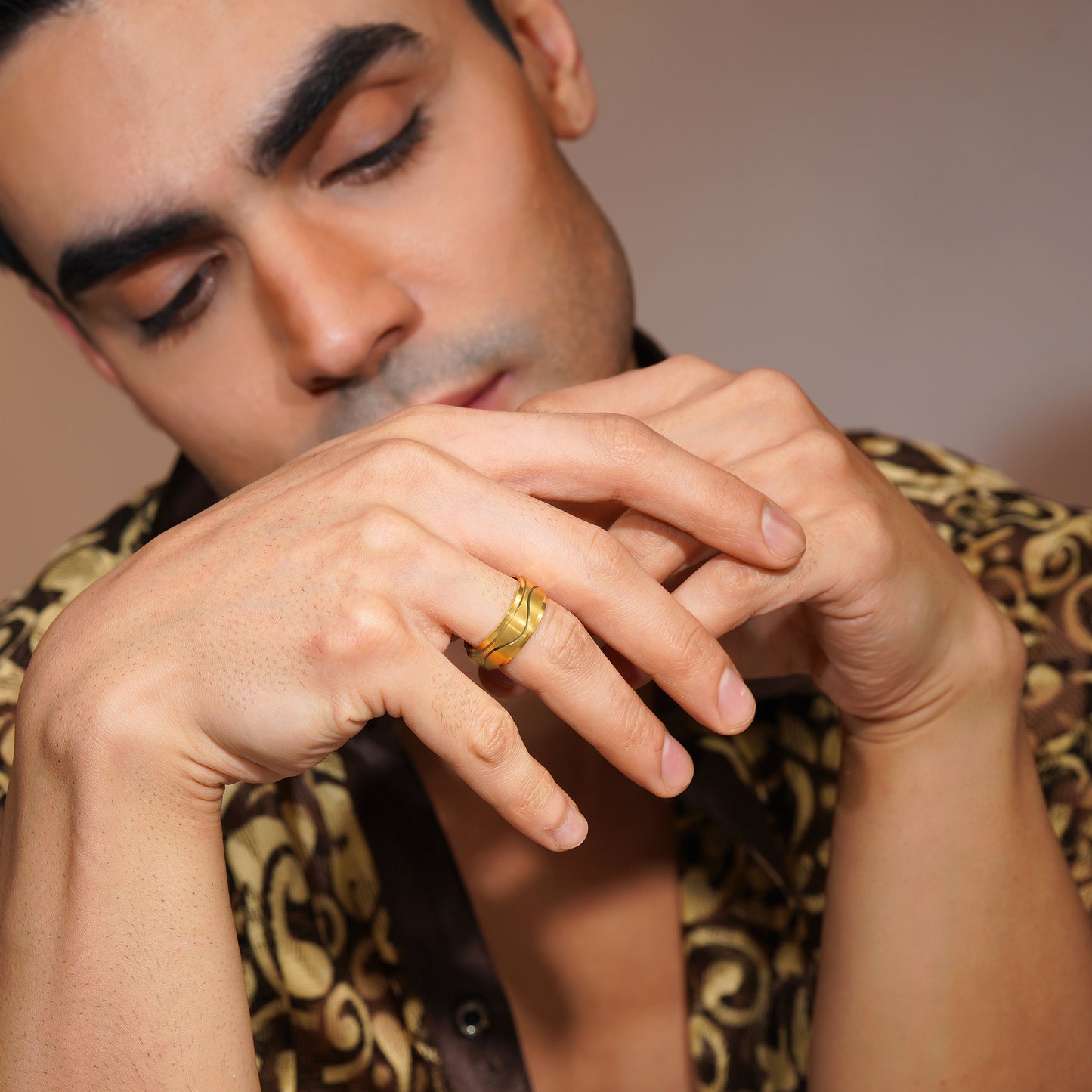 Aanura Gold-Plated Stainless Steel Ring For Men's