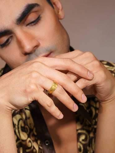Aanura Gold-Plated Stainless Steel Ring For Men's