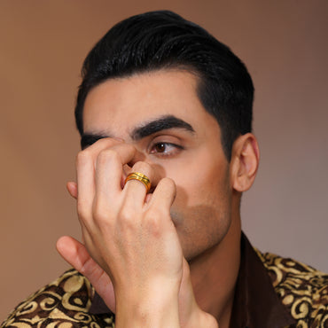 Aanura Gold-Plated Stainless Steel Ring For Men's