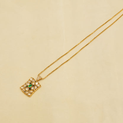 Aanura Minimal Kundan Pendant Necklace with Earrings