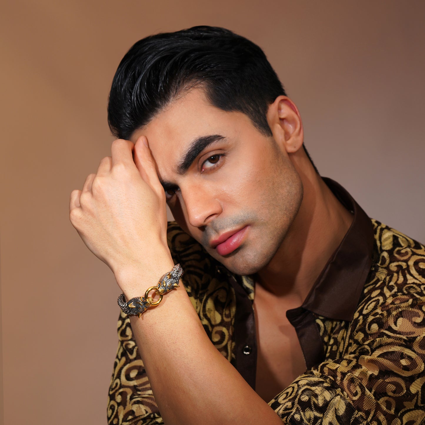 Aanura Dual-Tone Wolf Head Bracelet For Men's