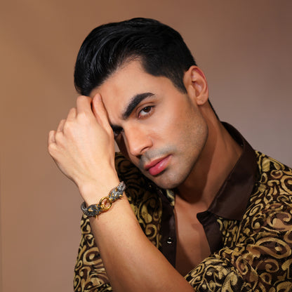 Aanura Dual-Tone Wolf Head Bracelet For Men's