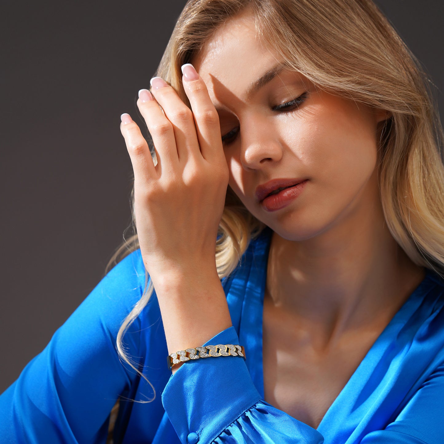 Aanura Crystal Link Gold Plated Bangle Bracelet