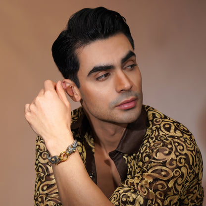 Aanura Dual-Tone Wolf Head Bracelet For Men's